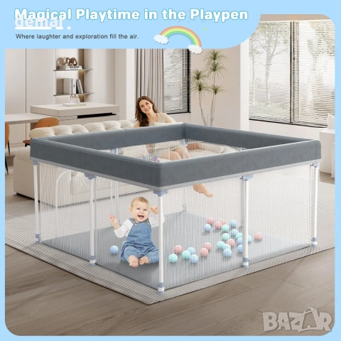 Сгъваема бебешка кошара 127x127 см, преносима, 30 броя океански топки, снимка 4 - Кошарки - 53381502