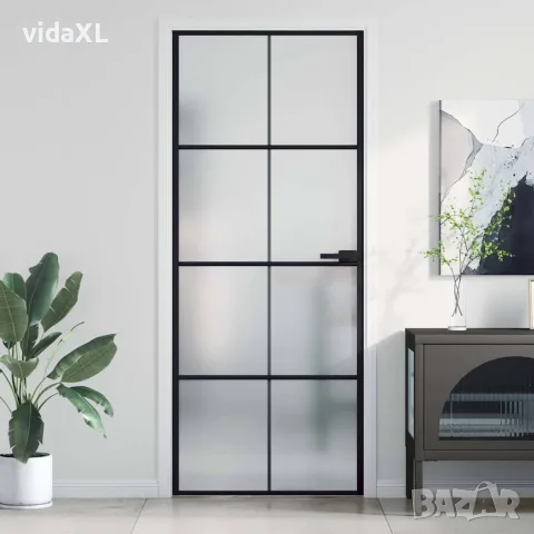 vidaXL Интериорна врата черна 83x201,5 см закалено стъкло и алуминий, снимка 2 - Входни врати - 56146178
