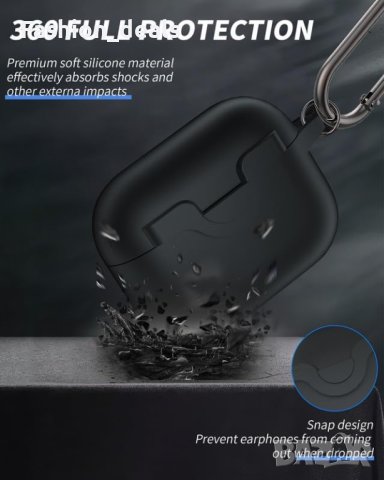 Нов мек силиконов защитен калъф с карабинер за слущалки Airpods Pro 2, снимка 8 - Аксесоари за Apple - 42201680