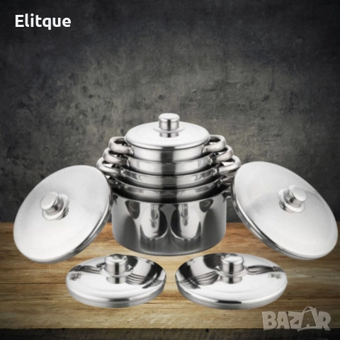 Комплект от 10 части тенджери с тройно дъно и капаци от неръждаема стомана, снимка 4 - Съдове за готвене - 52853484