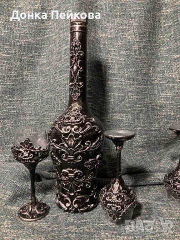 Ръчно изработен сервиз за аперитив от 3 части в сребро, снимка 4 - Декорация за дома - 41700377