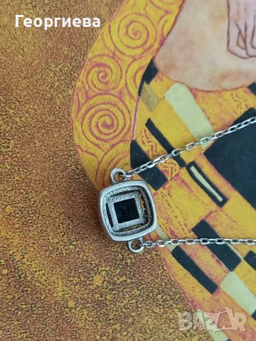 Тънка сребърна гривна със син камък, снимка 5 - Гривни - 41864349