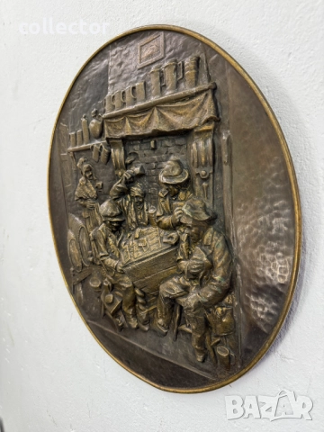 Белгийски бронзов барелеф / картоиграчи. №7448, снимка 2 - Антикварни и старинни предмети - 51972607