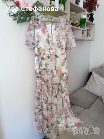 Нова ефирна феерична дълга елегантна женствена ежедневна рокля волани къдри нежен флорален принт , снимка 9 - Рокли - 42183587