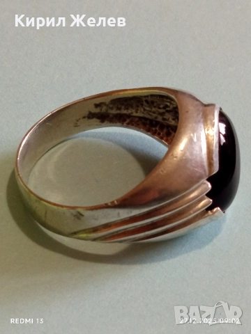 Скъпоценен Ретро Арт Нуво сребърен пръстен ювелирно шлифован Турмалин 37935, снимка 9 - Пръстени - 52909339