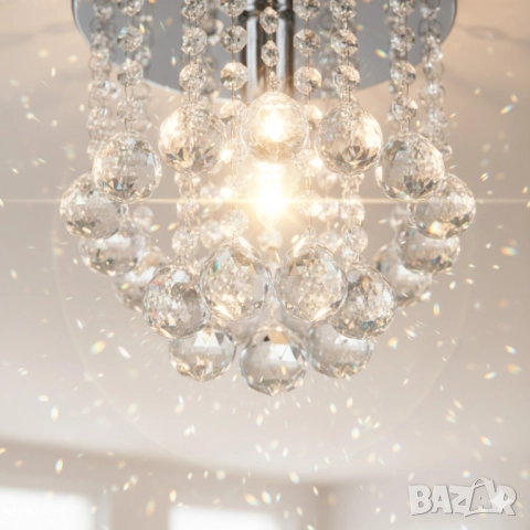 Модерен таванен полилей с големи кристални сфери и основа в сребристо, снимка 5 - Други - 51947533