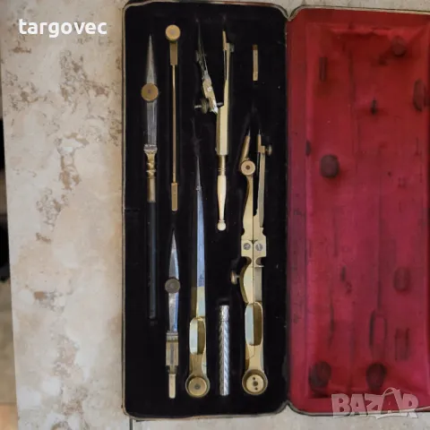 Старинен комплект пергели за чертане, снимка 3 - Антикварни и старинни предмети - 48411315
