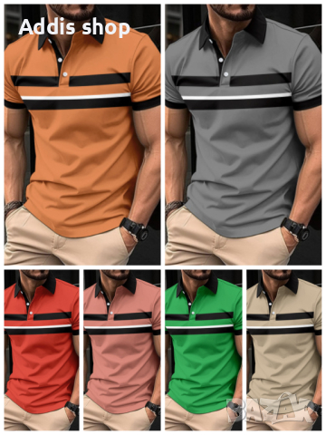 Мъжка поло риза с контрастна яка и райе, 6цвята , снимка 1 - Ризи - 44760716
