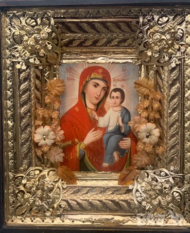 Руска домашна празнична икона Тихвинская чудотворна богородица от 19-ти век, снимка 3 - Колекции - 39685827