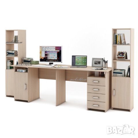 Бюро 208см. за двама с 4 чекмеджета,врата и 2 етажерки с плавни врати(код-0937), снимка 4 - Бюра - 41915384