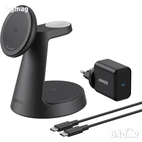 Anker Ultra Compact 3-in-1 Qi2 Wireless Charging Stand-безжично зарядно-стойка за телефон и Apple 
