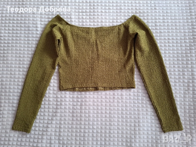 Дамска блуза BERSHKA с дълъг ръкав - маслинено зелена, снимка 3 - Блузи с дълъг ръкав и пуловери - 51965571