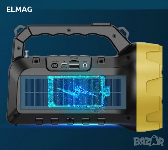 Мощен соларен LED прожектор с вградено FM радио, Bluetooth, USB вход, снимка 8 - Къмпинг осветление - 38662488