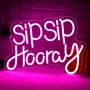 Розов LED неон „Sip Sip Hooray“ за стенна декорация, снимка 1