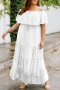 Дамска дълга рокля в бяло с паднало деколте и принт на точки, снимка 1 - Рокли - 44827237