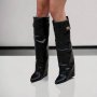 Ботуши на платформа - черен лак - K-40, снимка 2
