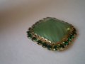 ЗеленаЧехия брошка - игла  Чешко стъкло 1930-40-те години, снимка 10