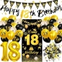 Нов Комплект украса за 18 рожден ден черно злато банер и балони парти, снимка 1