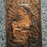 медно пано,икона-девата с младенеца, снимка 1 - Други ценни предмети - 41347226