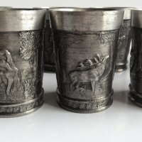 Калаени Zinn малки ловджийски чашки за ракия с ловни мотиви, снимка 3 - Антикварни и старинни предмети - 41368521