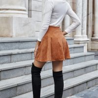 Модна дамска ежедневна кадифена пола с висока талия, 2цвята - 023, снимка 4 - Поли - 41637696
