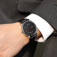 YOLAKO кварцов часовник,нов иновативен дизайн циферблат,кожена каишка , снимка 2 - Мъжки - 40954918