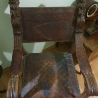 Масивен стар стол със орнаменти,глава и крака на лъв, снимка 3 - Столове - 39663658