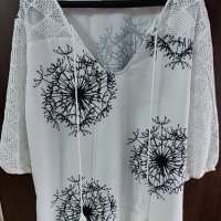 Дамска бяла блуза с дантелени ръкави, снимка 1 - Блузи с дълъг ръкав и пуловери - 35989070