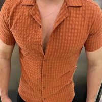 Мъжка едноцветна риза с копчета и къси ръкави, 5цвята - 023, снимка 2 - Ризи - 40890440