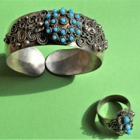 Гривна и пръстен (бижу) - мелхиор и тюркоаз, снимка 2 - Бижутерийни комплекти - 40181516