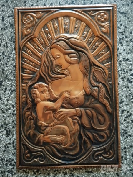 медно пано,икона-девата с младенеца, снимка 1