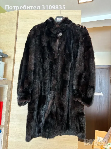 Кожено палто - черен косъм, леко разкроено , снимка 1