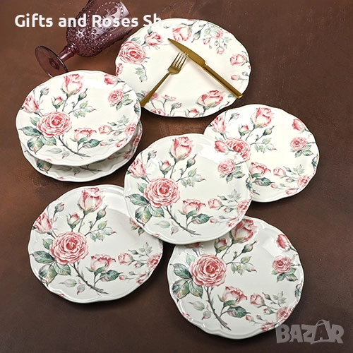 Порцеланов сервиз за хранене с рози - 24 части, снимка 1