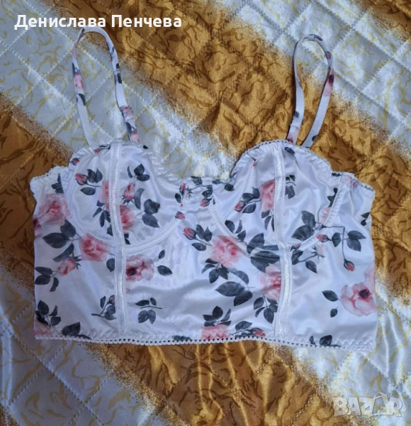 Къс бял потник с рози, снимка 1