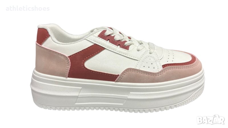 Дамски черни маратонки на палтформа в бяло и розово, снимка 1