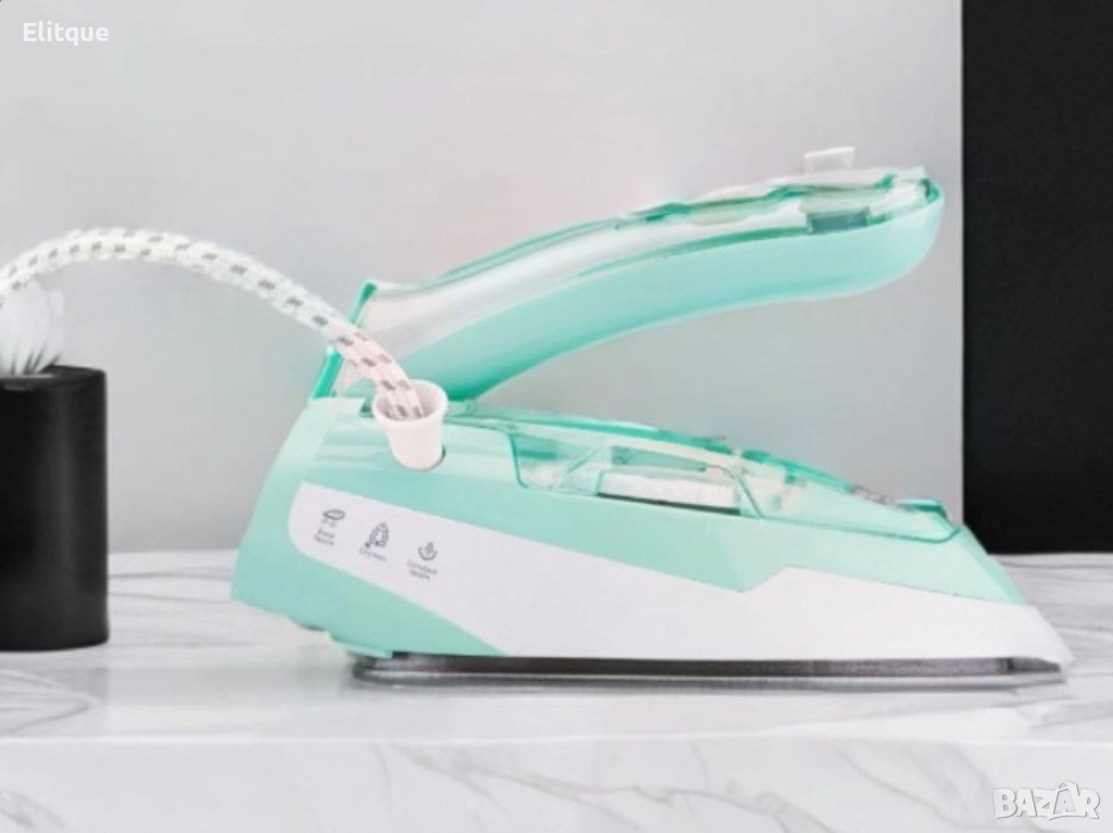 Туристическа ютия Voltz, 1500W Max, Керамична плоча, Паров удар, Сгъваема дръжка, Бял/зелен, снимка 1