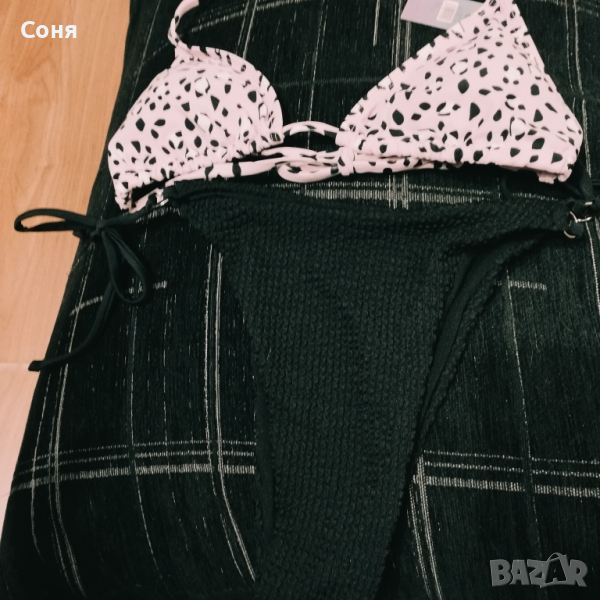 Бански костюм от две части в нежно розово и черно, снимка 1