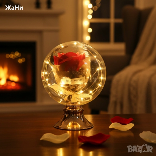 Лампа с роза и мека светлина – подарък, който остава и след празника!, снимка 1