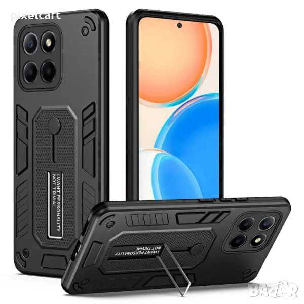 Удароустойчив калъф за Honor X8 5G, Finger Hoder, Bracket, Черен, снимка 1