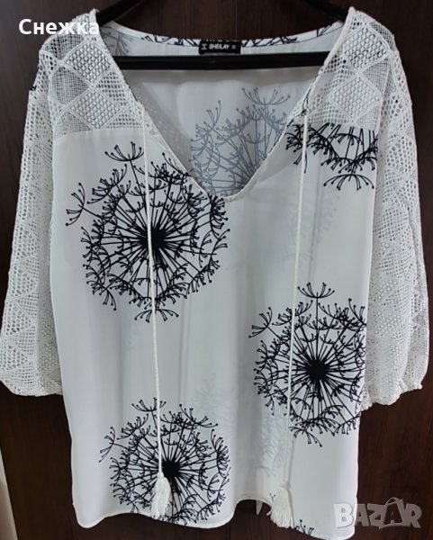 Дамска бяла блуза с дантелени ръкави, снимка 1