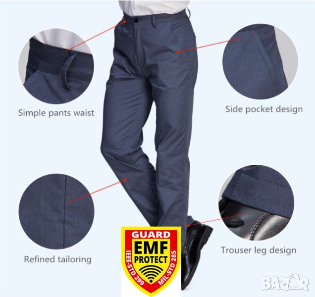 AntiRF EMR EMP WiFi BT 5G Екраниран Панталон с Метални Нишки EMF Защита от Електромагнитни Вълни ЕМП, снимка 1