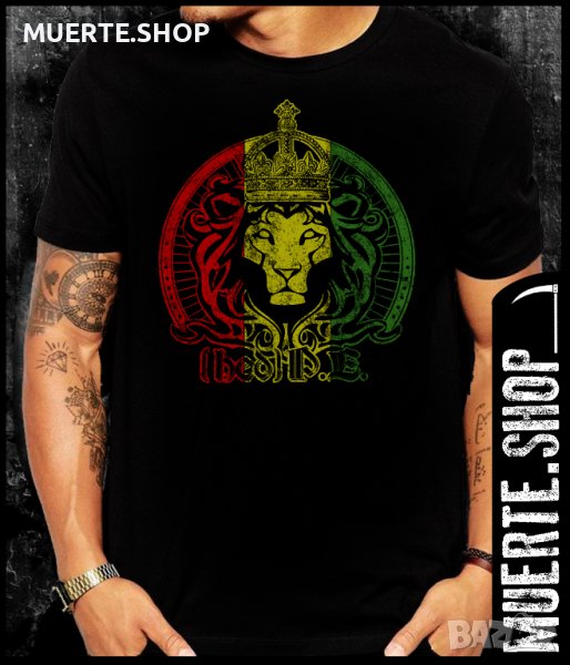 Черна тениска с щампа RAGGAE LION, снимка 1