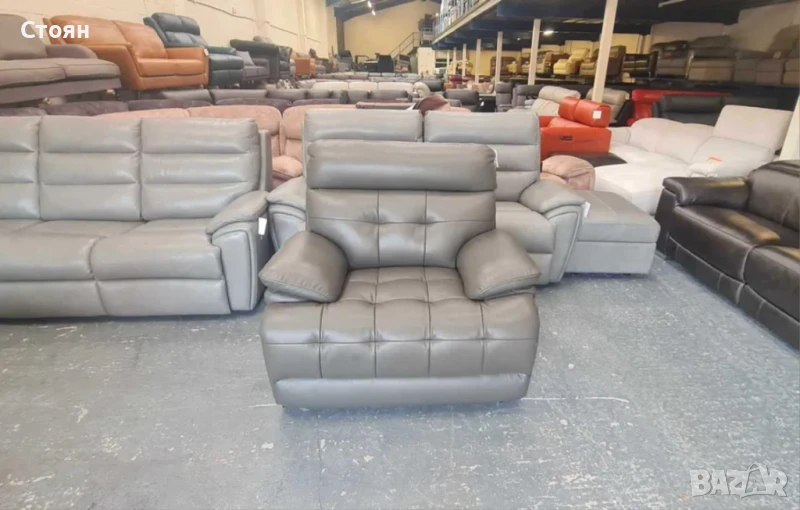 Сив кожен фотьойл La-z-boy, снимка 1