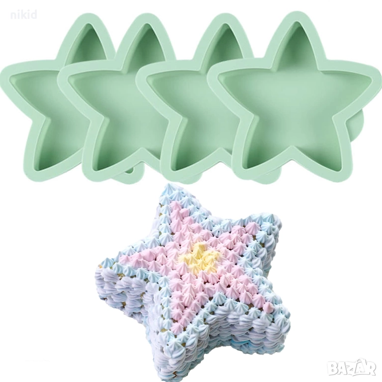 Голяма Звезда дълбок силиконов молд форма гипс кекс шоколад торта пано, снимка 1