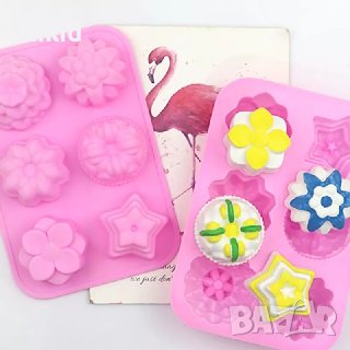 6 вида цвете цветя дълбок силиконов молд форма калъп за сапун мъфини мини кексчета шоколад гипс, снимка 1