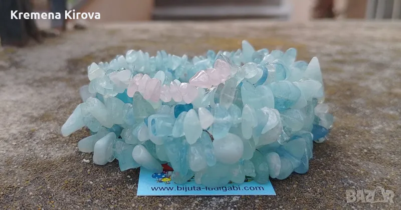 Комплекти от 6 бр. гривни от естествени камъни аквамарин. За моминско парти или всеки друг празник., снимка 1