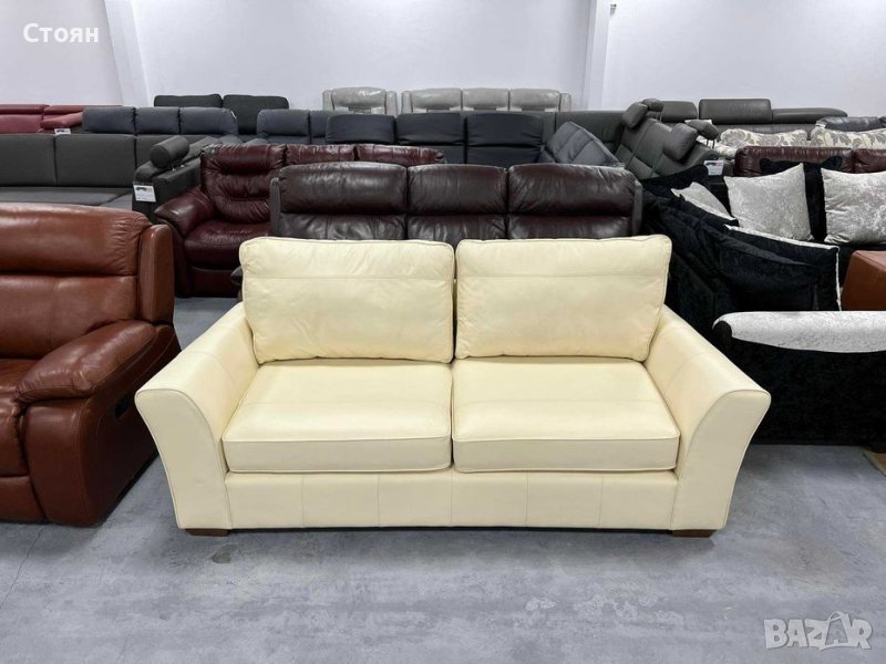 Кремав кожен диван двойка - 100 % естествена кожа, снимка 1