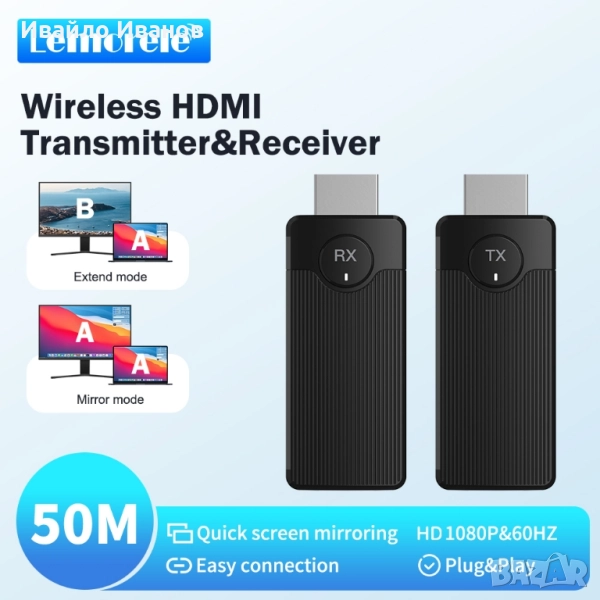 Сет от безжичен HDMI предавател и приемник Lemorele 50м. или 200м., снимка 1