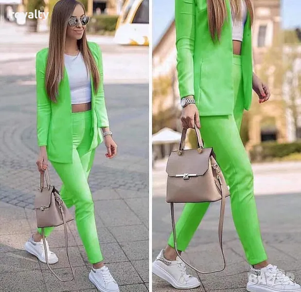 Дамски комплект сако с панталон зелен , снимка 1
