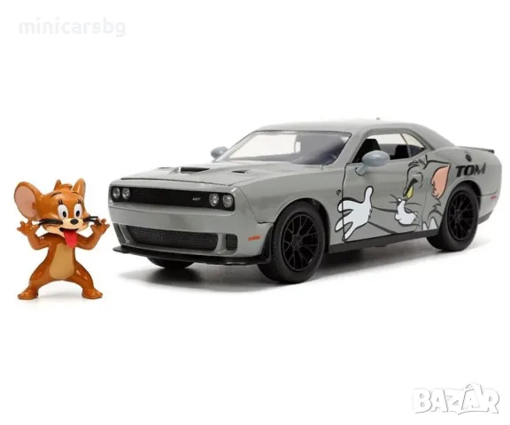 Метални колички: Dodge Challenger SRT Hellcat – Tom & Jerry с фигурка, Jada 1:24